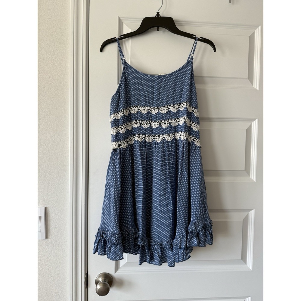 Entro Sleeveless Blue White Polka Dot Cami Dress Women's Size M